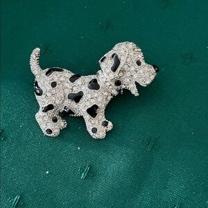 Sparkling Black and silver Dalmatian Dog with small rhinestones Brooch